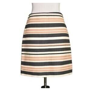 NWT $59 Ann Taylor LOFT 8 Tan White Black Striped Straight Pencil Skirt Cotton